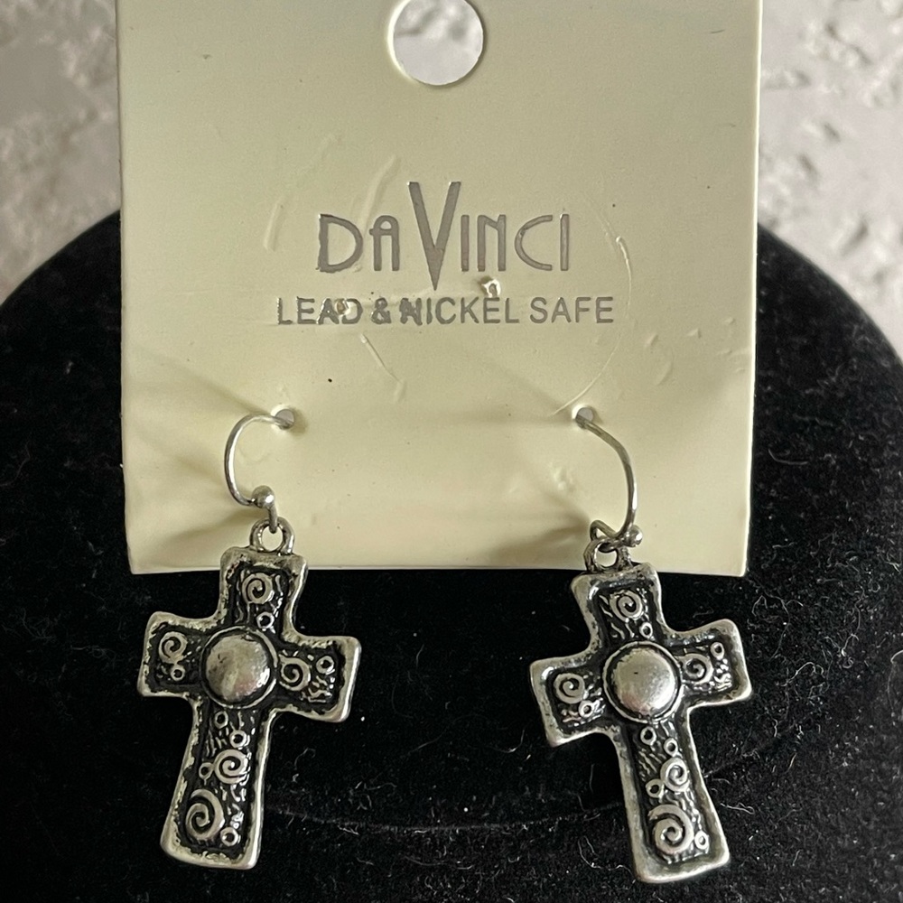 Dfl VIMCI Turquoise, Silver Tone, C.Z. Diamonds Cross Necklace, Earring Set - Picture 5 of 16